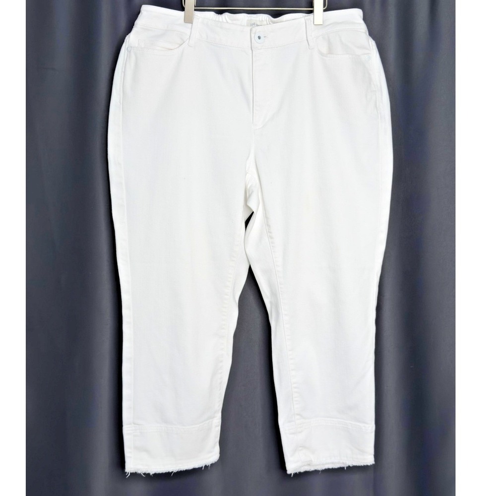 J Jill Denim Cropped Pants White Sz 16 Authentic Fit Stretch Fringe Hem Jeans